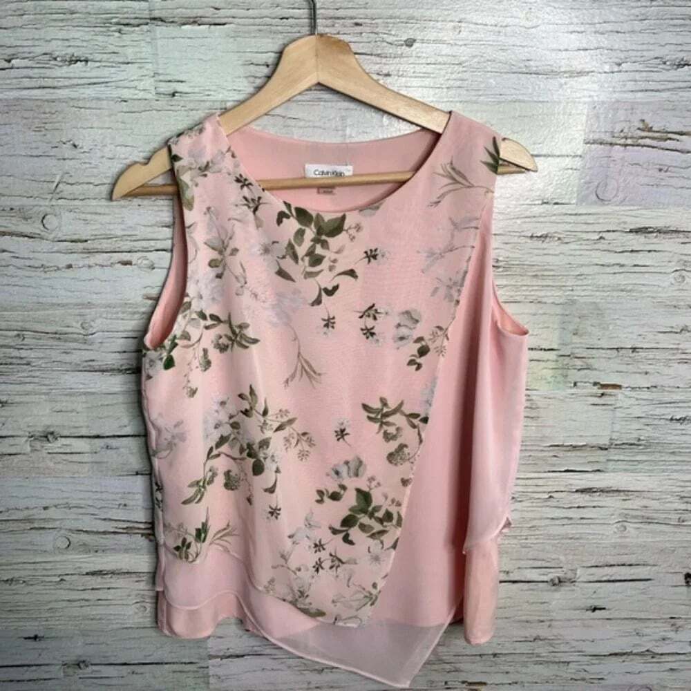 Calvin Klein pink floral blouse top sleeveless size small
